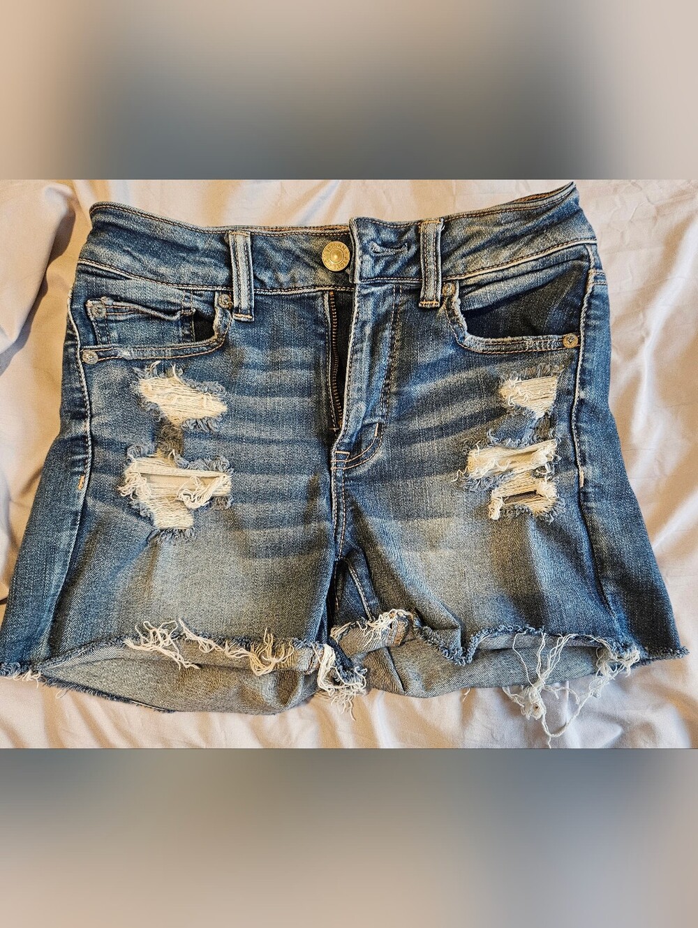 AEO Distressed Blue Denim Jean Shorts